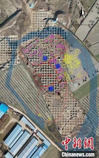 圖為位于甘肅省天水市張家川回族自治縣境內(nèi)的圪垯川遺址史家類型時期大型環(huán)壕聚落布局。(資料圖) 甘肅省文物局供圖